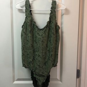 Olive green one piece swimsuit.